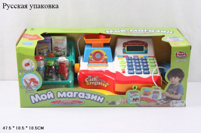 касса магазина на батарейках с товарами Мой магазин русск.яз PlaySmart;арт7256;128137;2к;12блок